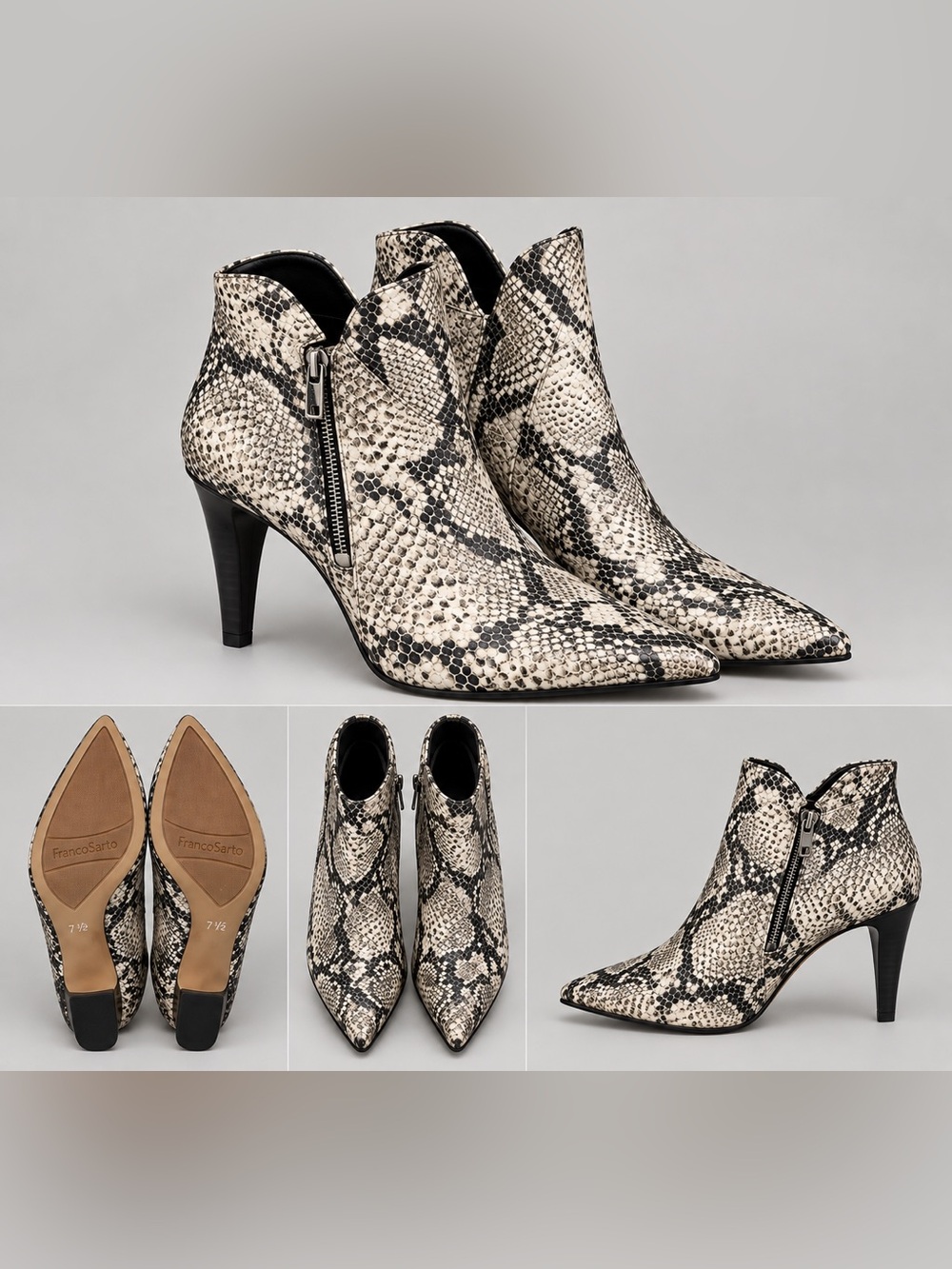 Franco Sarto Snake-Print Ankle Booties - Black & White